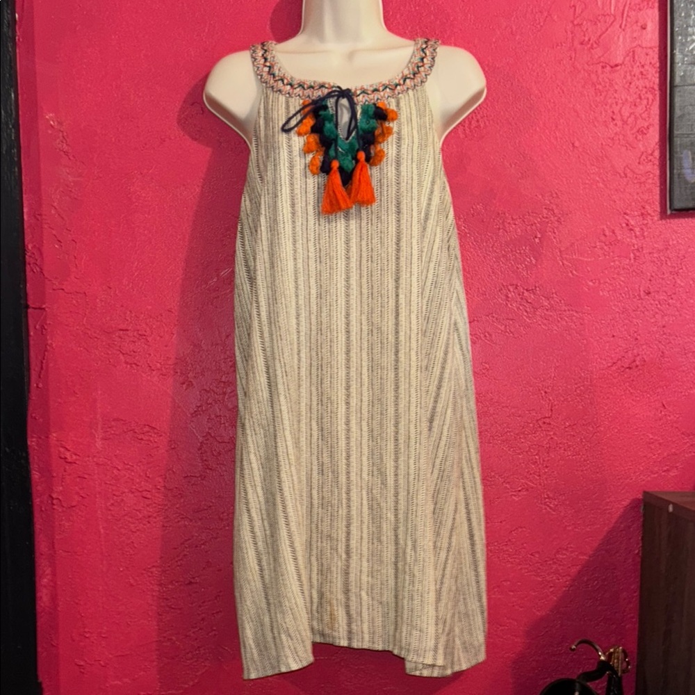 THML boho ethnic dress with colorful tassels and embroidery. Sz medium